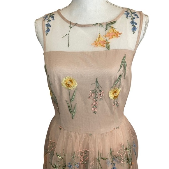 Jessica Howard Blush Pink Pastel Embroidered Flower & Tulle Sleeveless Dress. 10 - Picture 4 of 13